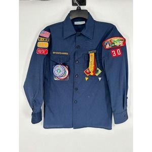 VTG Boy Scouts of America‎ Uniform Youth Blue Youth Medium Shirt Tons Of Patches